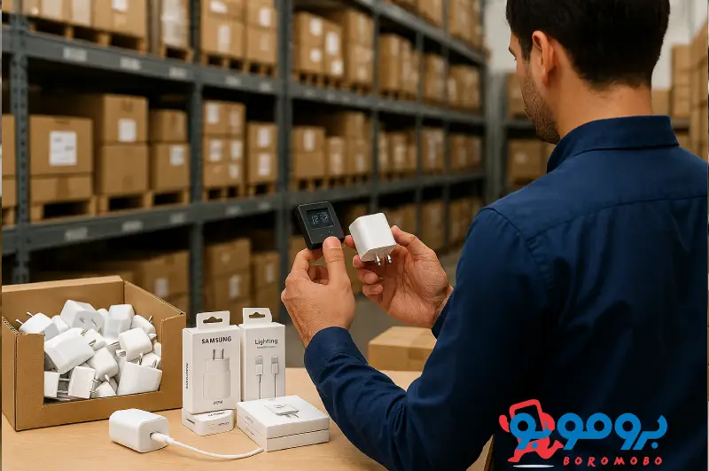 کنترل کیفیت پس از خرید عمده شارژر سامسونگ و آیفون تا انبار