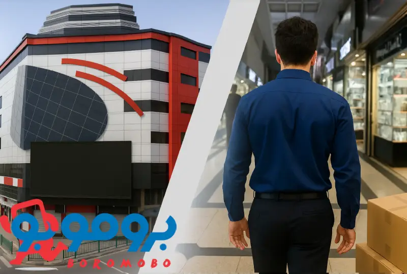 فروش عمده لوازم جانبی موبایل علاالدین در بازار تهران، نمایش ویترین مغازه‌ها با کابل، شارژر، هندزفری و پاوربانک