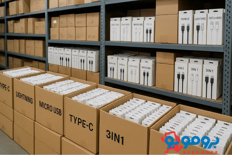 خرید عمده کابل شارژر موبایل پرفروش شامل Type-C سامسونگ، لایتنینگ اپل و کابل سهکاره 3in1