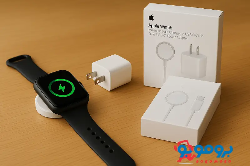 قیمت شارژر فست اپل واچ همراه کابل مغناطیسی USB-C و آداپتور ۲۰ وات، تأثیر کیفیت مگنت و پک روی هزینه نهایی.