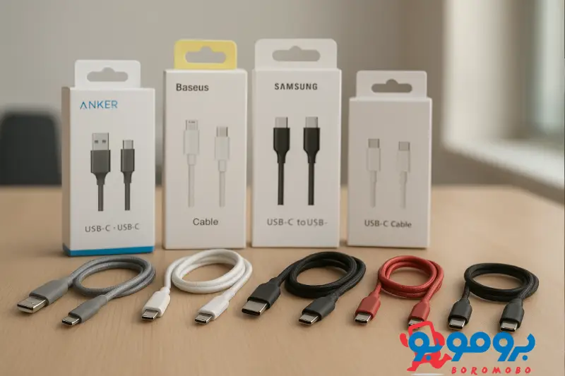 انواع کابل شارژ USB شامل USB-A به USB-C، USB-A به لایتنینگ و USB-C به USB-C برای فروش عمده کابل شارژ USB